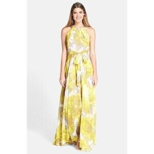Eliza J Floral Fairy Maxi Dress 4 Yellow Rose Halter Boho Party Feminine Wedding